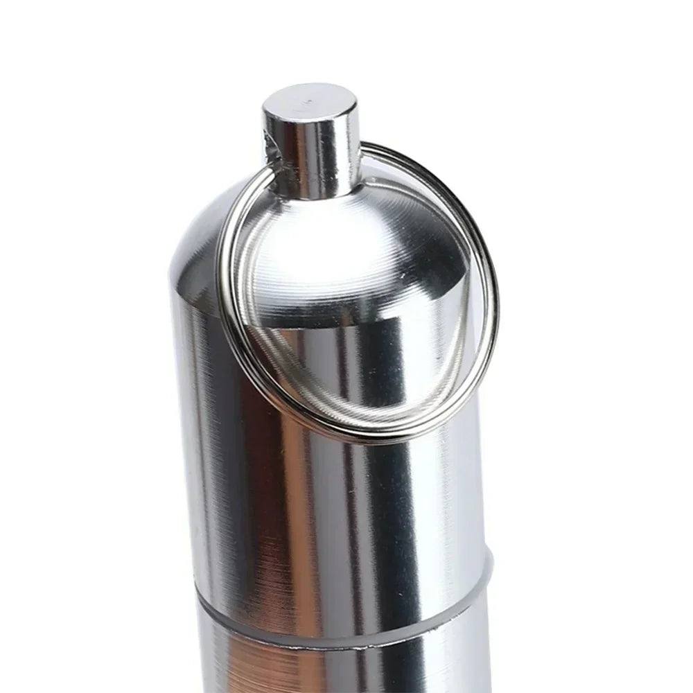 Waterproof Aluminum Pill Box Keychain Portable Medicine, Matches, Cigarettes Container