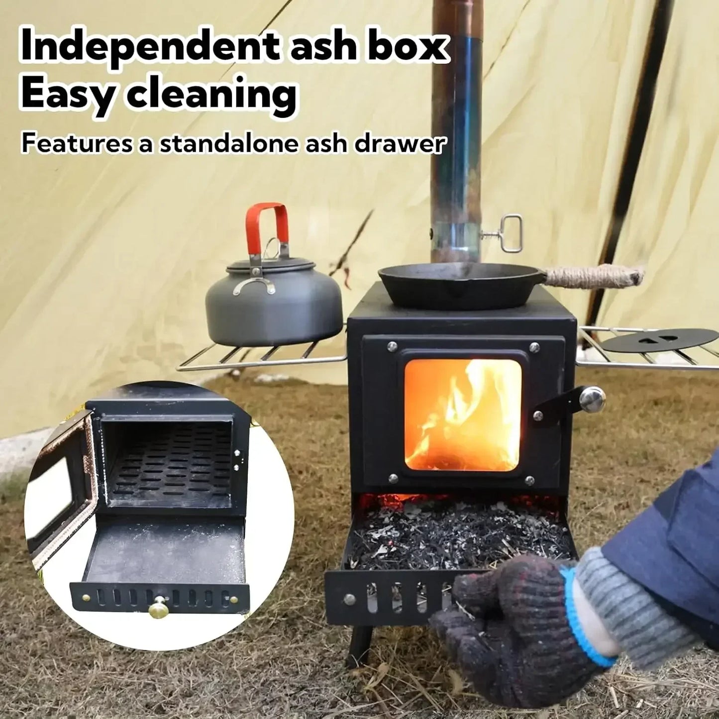 Portable Wood Burning Stove for Tent Heating and Cooking