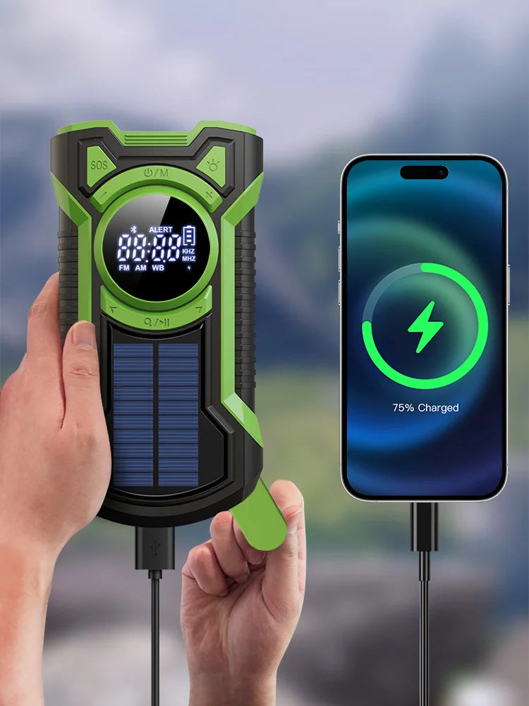 Emergency Solar Hand Crank Radio with Flashlight and Power Bank