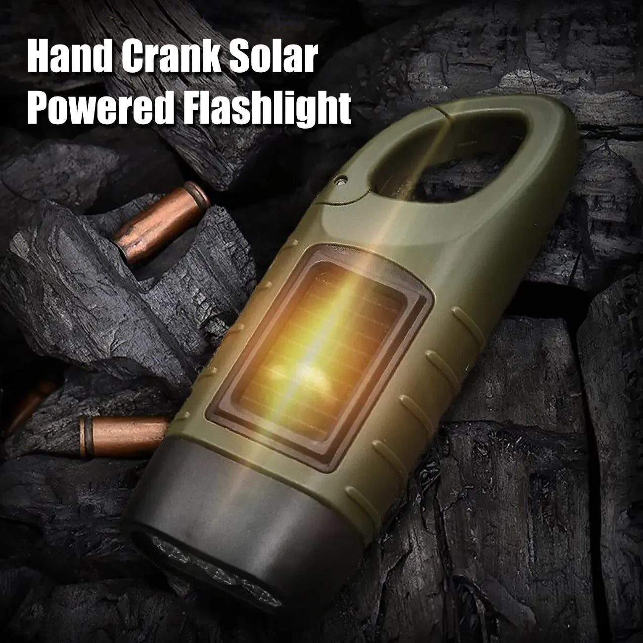 Mini Hand Crank Solar Flashlight with Carabiner Clip