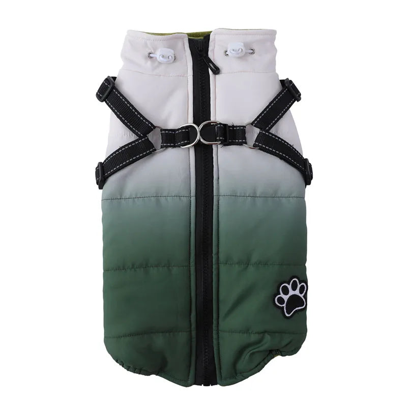 Reflective Winter Dog Jacket with Built-In Harness