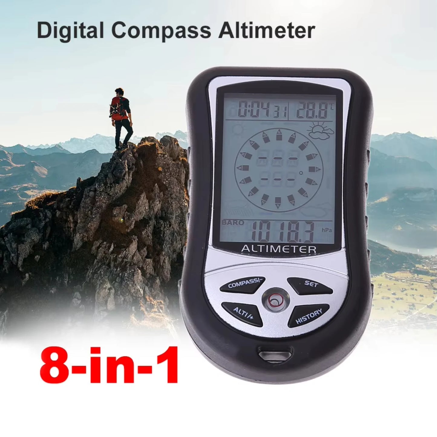 8-in-1 Handheld Navigation Compass with Altimeter & Barometer