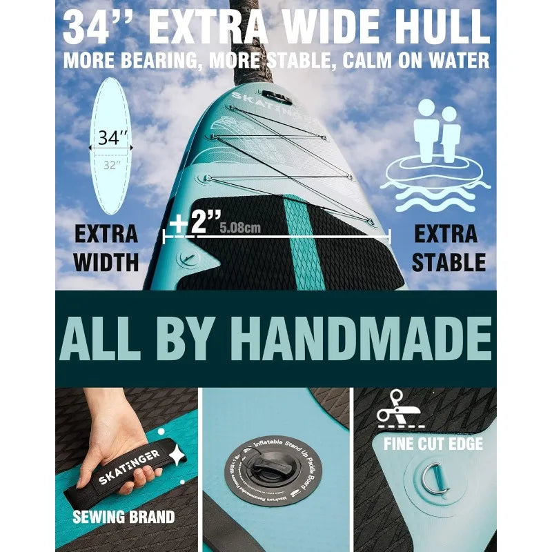 Extra Wide 11ft Inflatable Paddle Board for Adults and Families