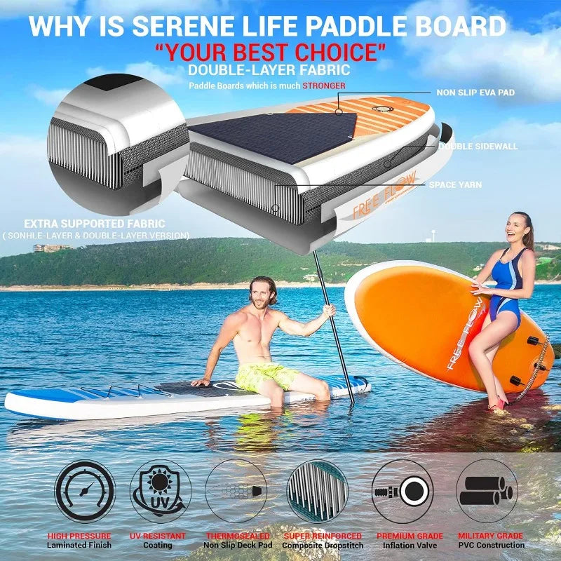 SereneLife Inflatable Stand Up Paddle Board with Paddle and Non Slip Deck