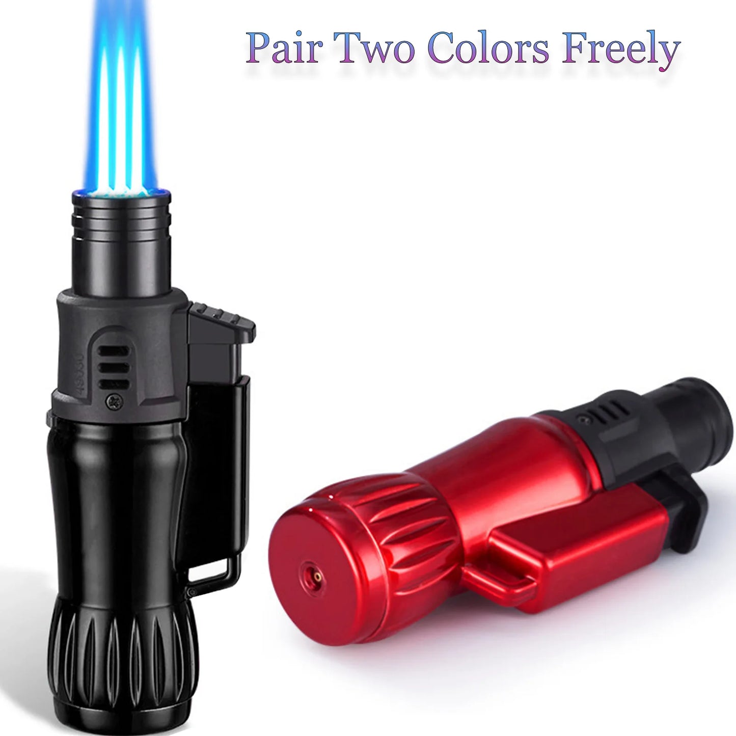 2-Piece Triple Jet Flame Torch Lighter Set Windproof Refillable