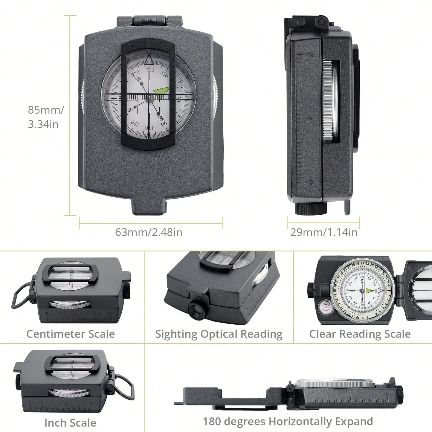 Multifunctional Military Sighting Compass with Bubble Level