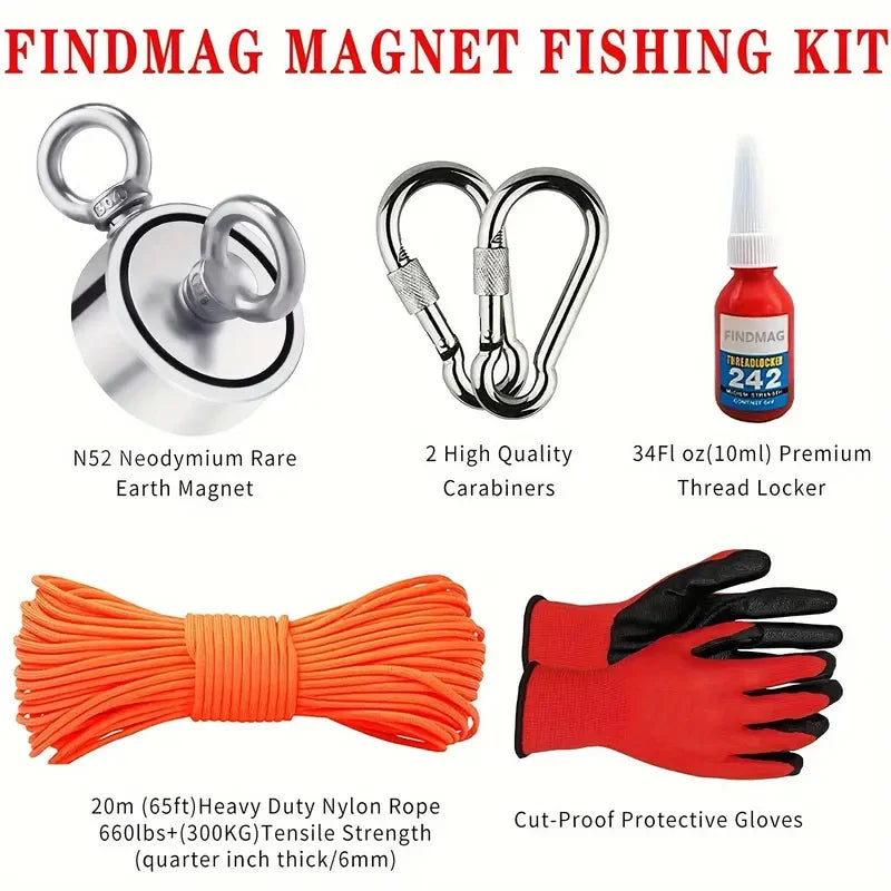 FINDMAG Double Sided Fishing Magnet Kit 750 lbs Pulling Force