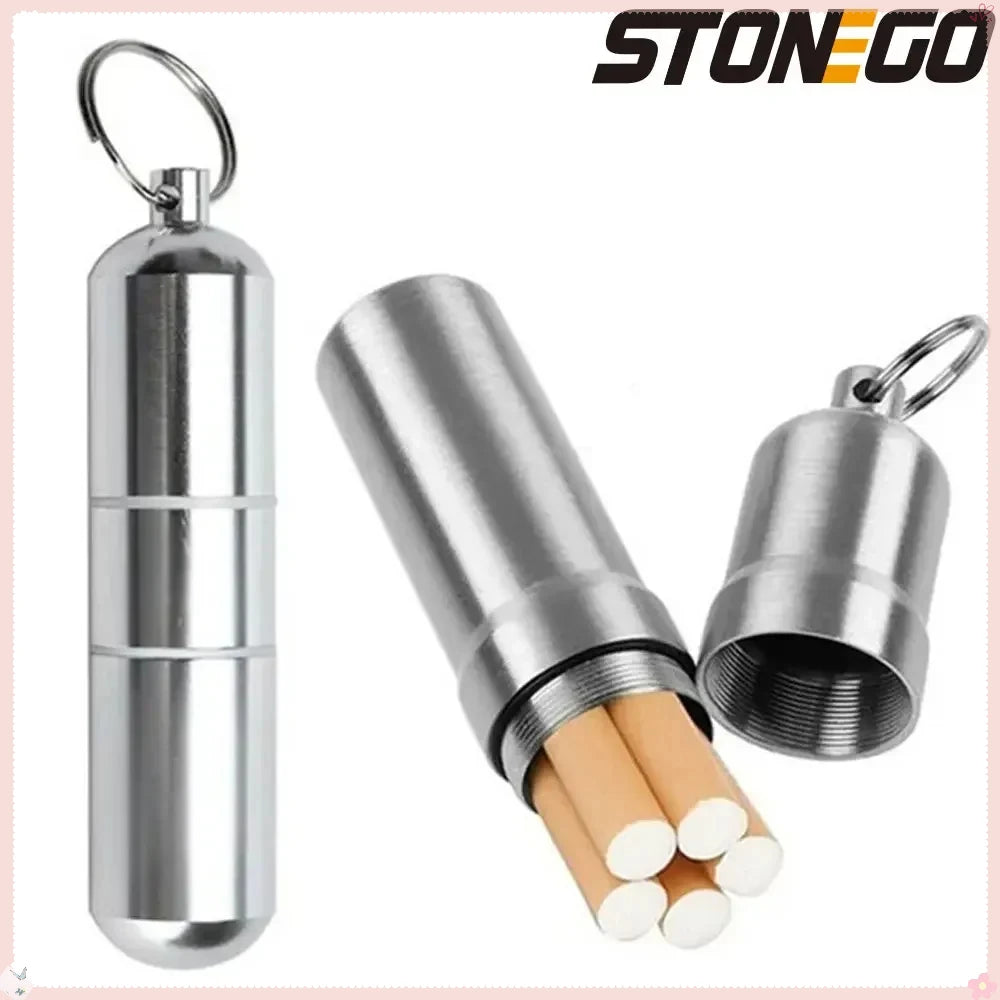 Waterproof Aluminum Pill Box Keychain Portable Medicine, Matches, Cigarettes Container