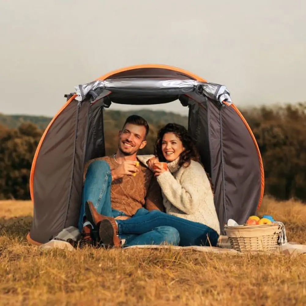 Pop-Up Waterproof Camping Tent with Mosquito Net Windows and Carry Bag