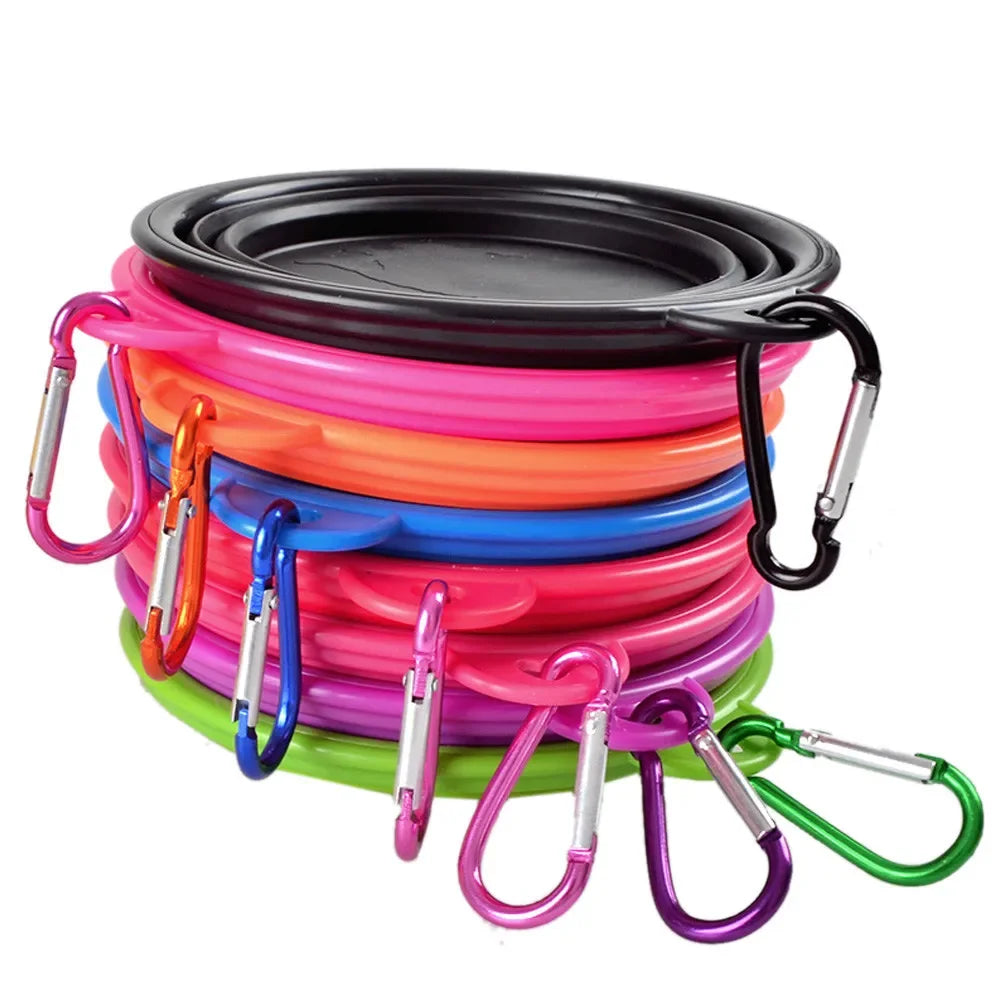 Collapsible Silicone Pet Bowl with Carabiner for Travel & Camping