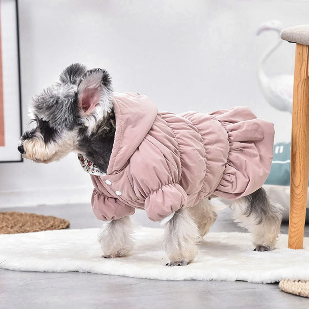 Winter Warm Dog Hoodie with Bubble Dress