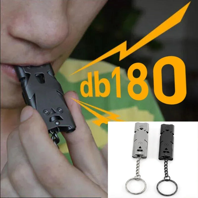 Portable 180dB Aluminum Alloy Double-Tube Emergency Whistle for Survival & Camping