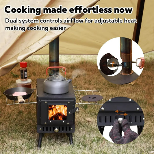 Portable Wood Burning Stove for Tent Heating and Cooking