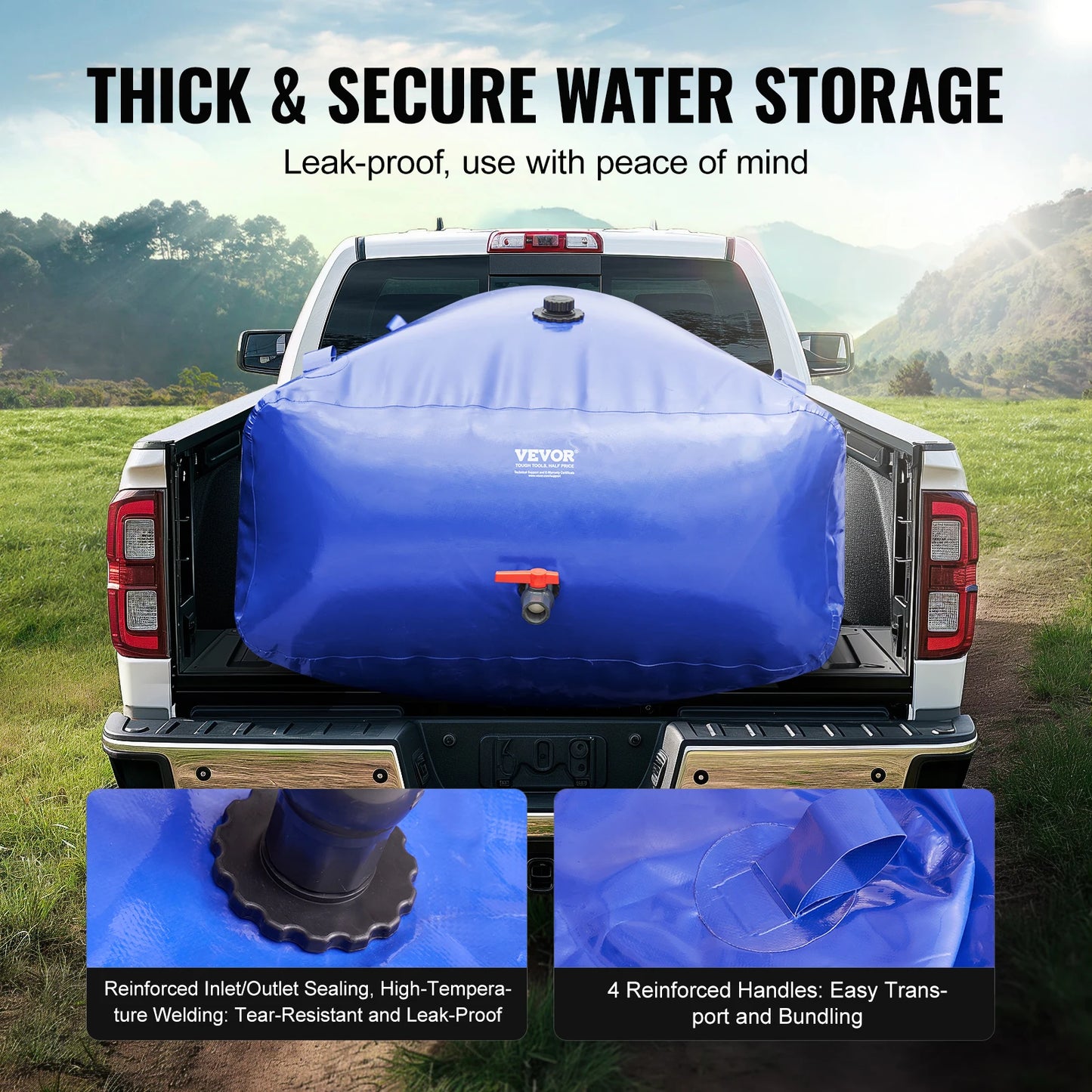VEVOR 264 Gallon Collapsible Water Storage Tank Blue PVC Bladder Bag
