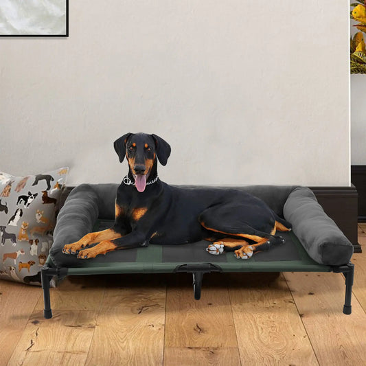 Elevated Dog Bed for Indoor or Outdoor with Detachable Plush Bolster Cooling