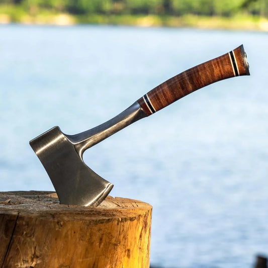 14" Camping Hatchet with Forged Steel Blade and Leather Grip