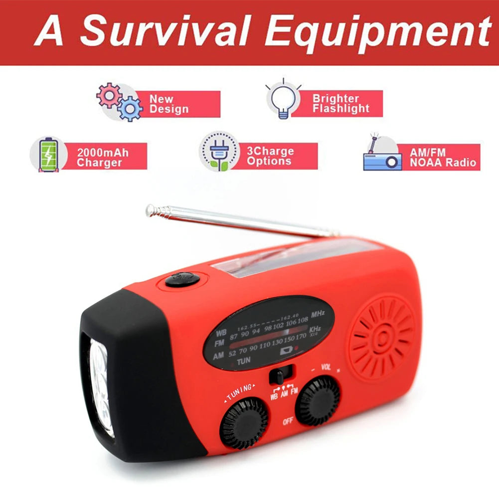 Solar Hand Crank Emergency Radio with AM/FM/SW, Flashlight & 2000mAh Power Bank