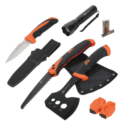 7 Piece Camping Tool Set with Axe Hammer and Knives