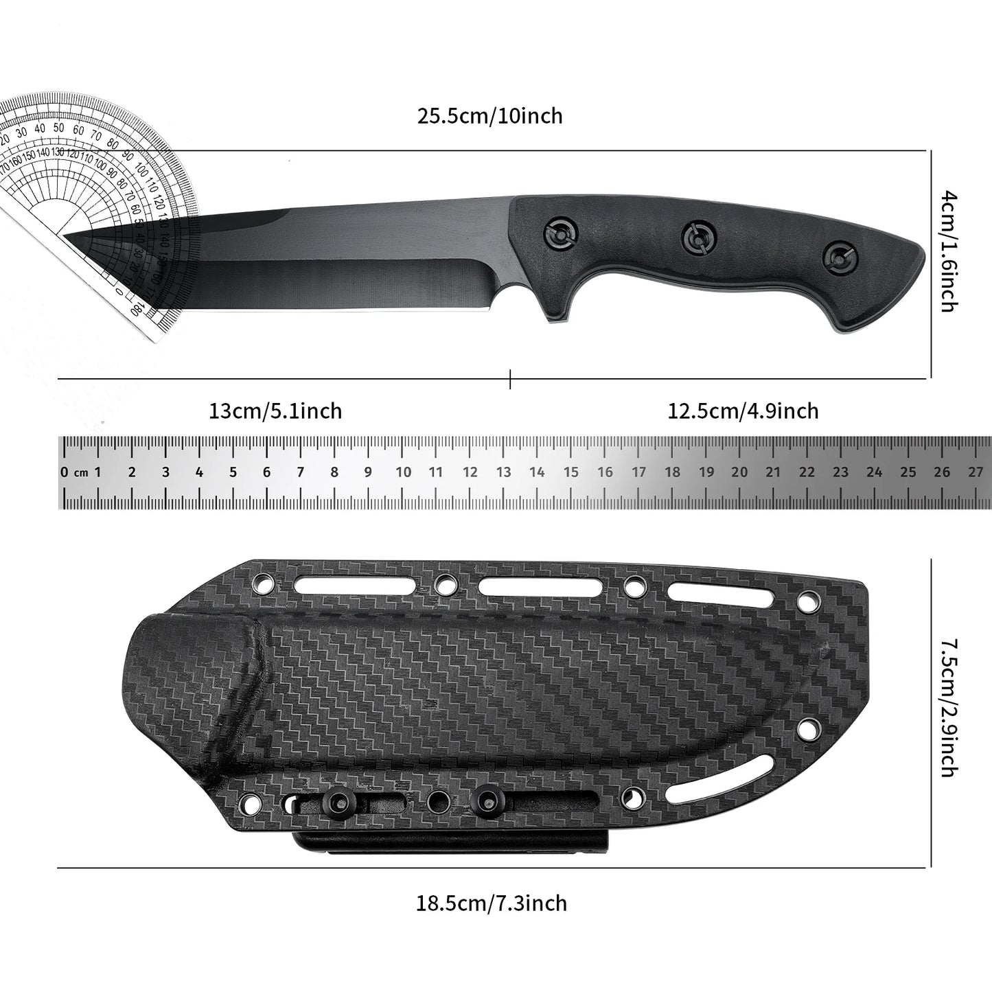 Military Survival Knife with Non-Slip Handle and Sheath